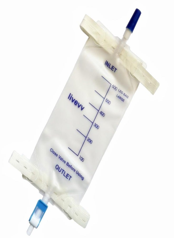 lifevv 4 Pack 600ml Catheter Leg Bag Urinary Drainage w/Clear Bag, Anti-Reflux Valve, Cloth Straps,Easy Lever Outlet Tap - Image 1